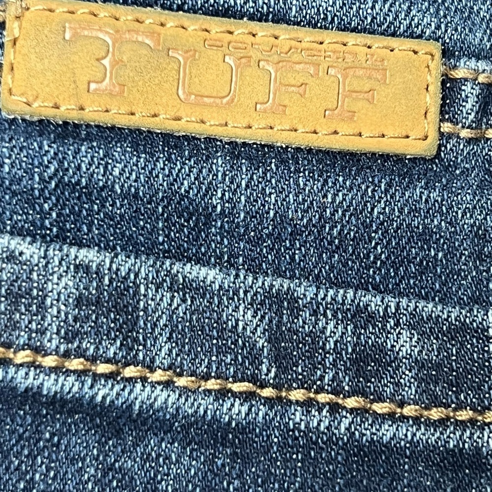 Cowgirl Tuff Western Edge Dark Blue Jeans Womens size 30 X 35 Brown Stitching - Picture 10 of 14